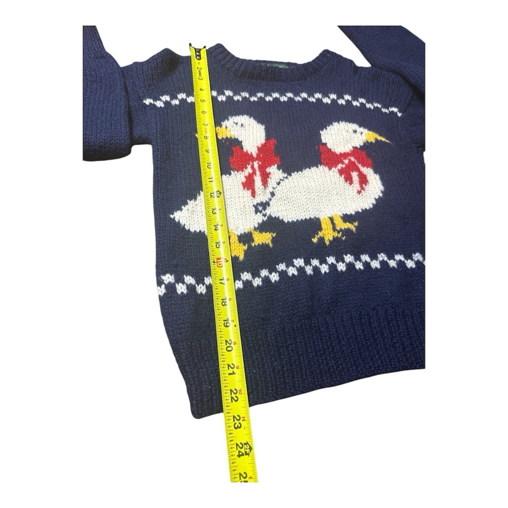 Vintage GOKEYS Duck Navy 100% Wool Handknitted Women's Size Small Holiday Bow's - Picture 4 of 6